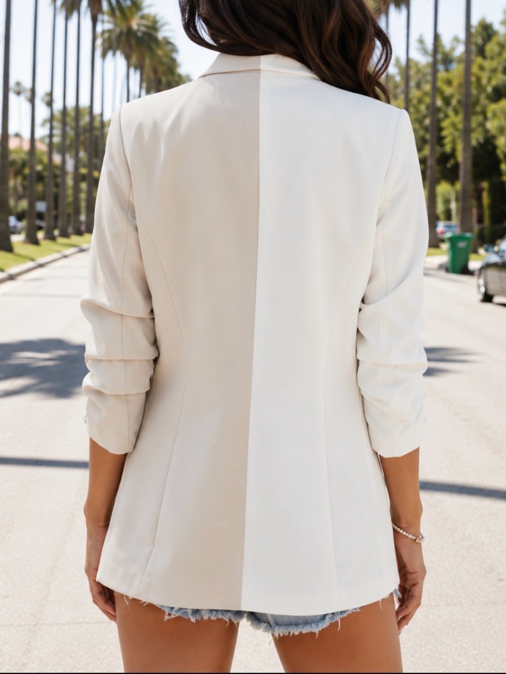 Colorblock Half Ruched Sleeve Blazer - Picture 3 of 6
